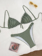 Swim Mod Conjunto de Maiô Bikini de 2 Peças com Tecido Texturizado, Babado, Laço na Frente, Cordão na Cintura, Fofo, Doce, Fashion, Animado para Festa