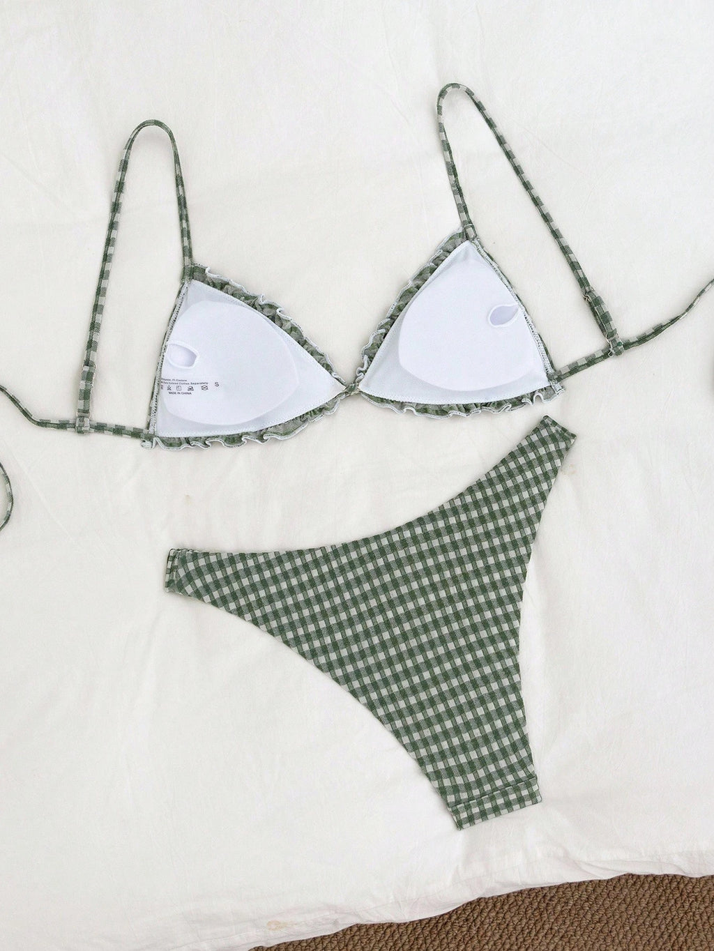 Swim Mod Conjunto de Maiô Bikini de 2 Peças com Tecido Texturizado, Babado, Laço na Frente, Cordão na Cintura, Fofo, Doce, Fashion, Animado para Festa