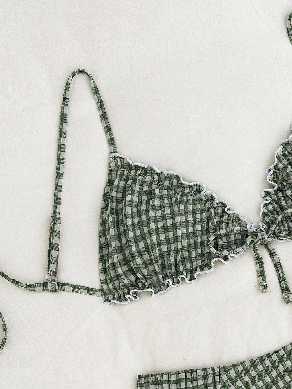 Swim Mod Conjunto de Maiô Bikini de 2 Peças com Tecido Texturizado, Babado, Laço na Frente, Cordão na Cintura, Fofo, Doce, Fashion, Animado para Festa