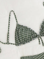 Swim Mod Conjunto de Maiô Bikini de 2 Peças com Tecido Texturizado, Babado, Laço na Frente, Cordão na Cintura, Fofo, Doce, Fashion, Animado para Festa