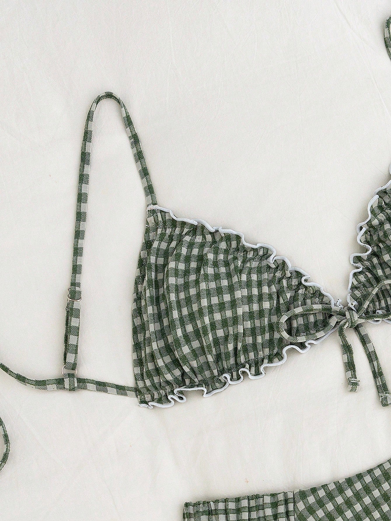 Swim Mod Conjunto de Maiô Bikini de 2 Peças com Tecido Texturizado, Babado, Laço na Frente, Cordão na Cintura, Fofo, Doce, Fashion, Animado para Festa