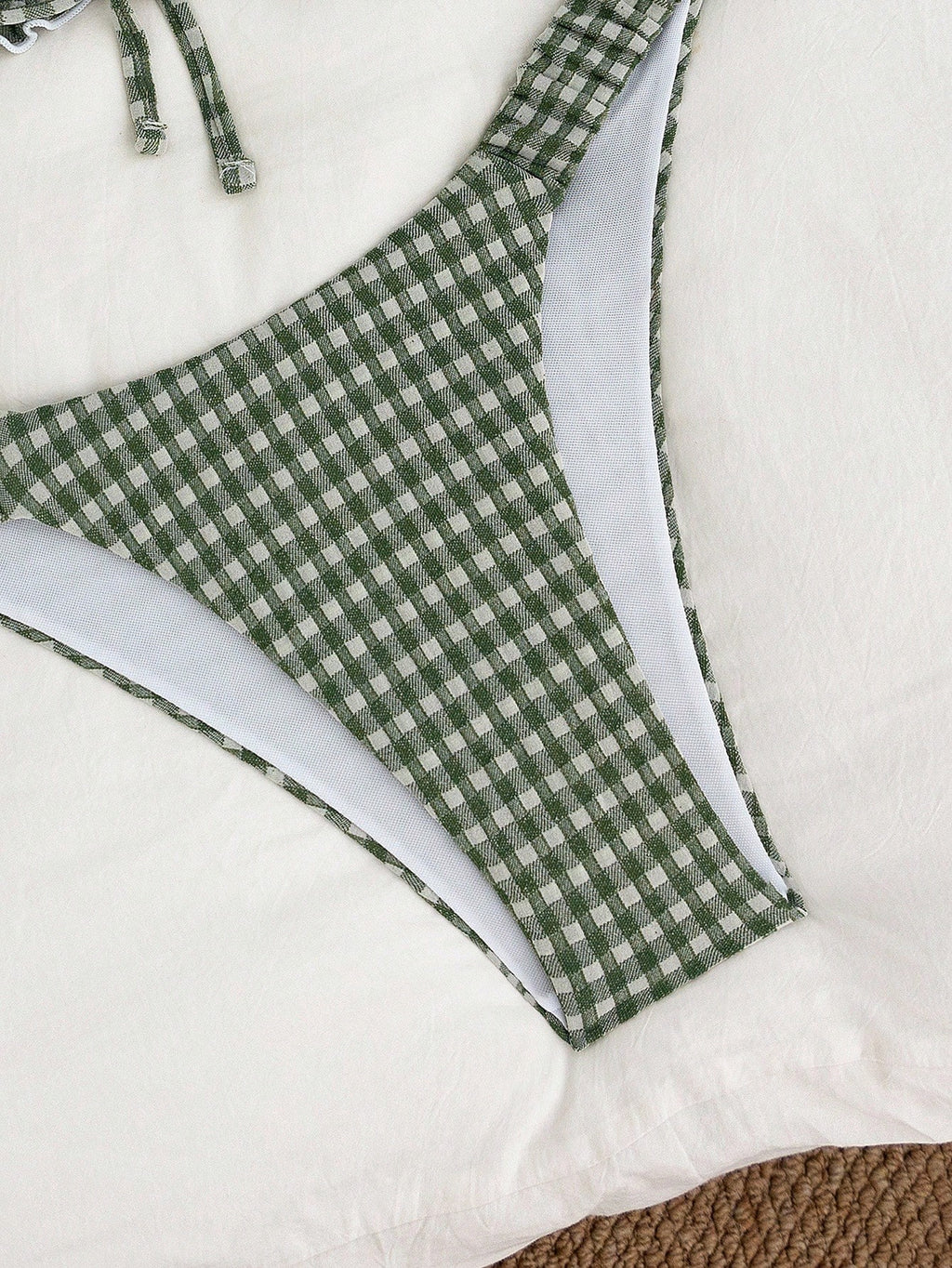Swim Mod Conjunto de Maiô Bikini de 2 Peças com Tecido Texturizado, Babado, Laço na Frente, Cordão na Cintura, Fofo, Doce, Fashion, Animado para Festa