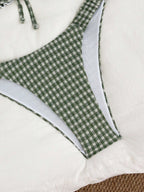 Swim Mod Conjunto de Maiô Bikini de 2 Peças com Tecido Texturizado, Babado, Laço na Frente, Cordão na Cintura, Fofo, Doce, Fashion, Animado para Festa