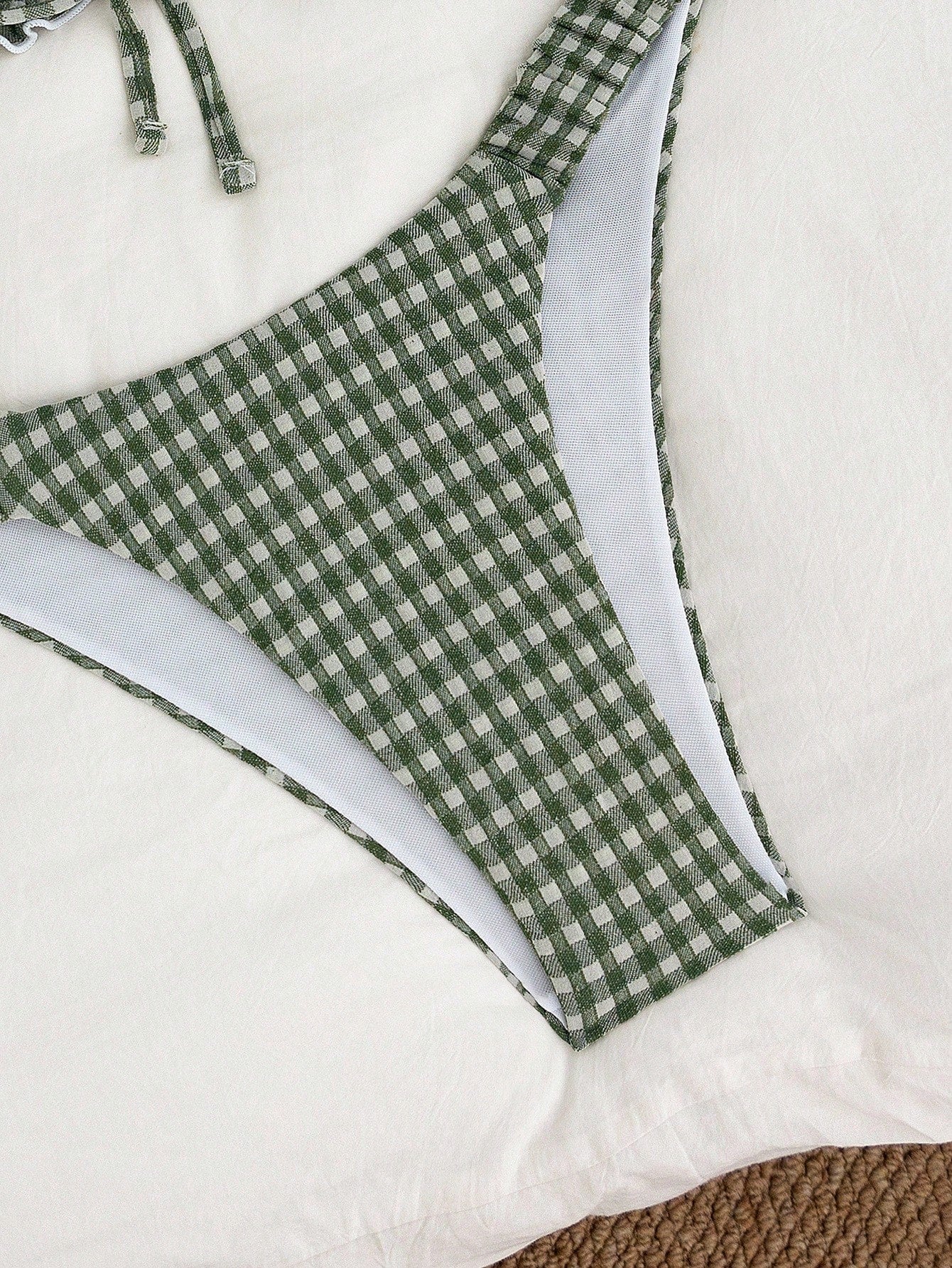 Swim Mod Conjunto de Maiô Bikini de 2 Peças com Tecido Texturizado, Babado, Laço na Frente, Cordão na Cintura, Fofo, Doce, Fashion, Animado para Festa