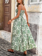 KARISMINA Conjunto de 2 peças com alças finas florais impressas, parte superior sem mangas com frente torcida e saia com babados na barra, para o verão.