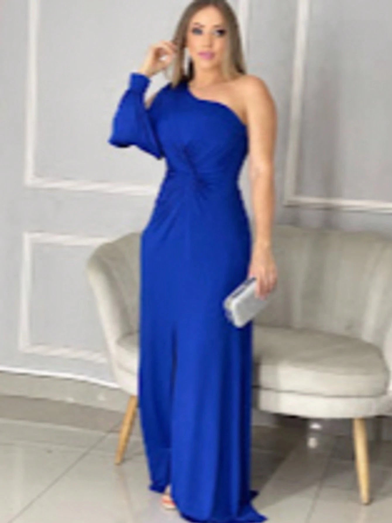 Vestido Longo Femenino Convidada inverno nozinho antonela manga vazada Simples Abertura lateral Formal e Noturno