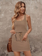 SHEIN LUNE Vestido casual simples de estilo de rua cor de damasco 2 em 1 para mulheres, outono