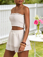 SHEIN VCAY Top Sem Alças Franzido Com Estampa Floral E Saia De Cintura Elástica