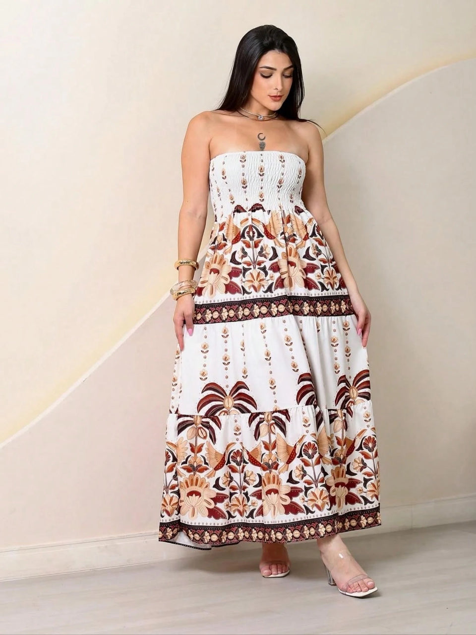 Look de Milhoes!!! Vestido Longo Tomara que Caia Estampado Floral