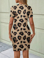 SHEIN LUNE Vestido Casual Ajustado de Férias com Estampa Listrada Franzida e Cruzada para Mulheres