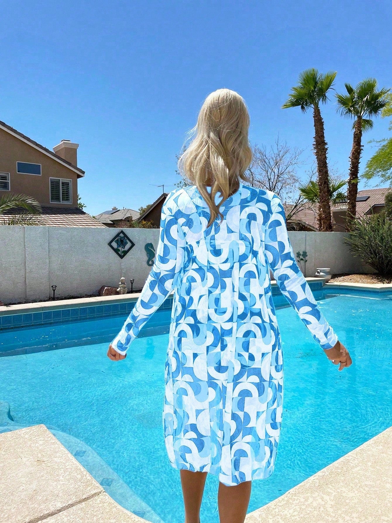 SHEIN Swim Biquíni impressão total cordão com quimono