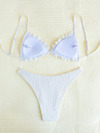 Swim Mod Conjunto de Maiô Bikini de 2 Peças com Tecido Texturizado, Babado, Laço na Frente, Cordão na Cintura, Fofo, Doce, Fashion, Animado para Festa