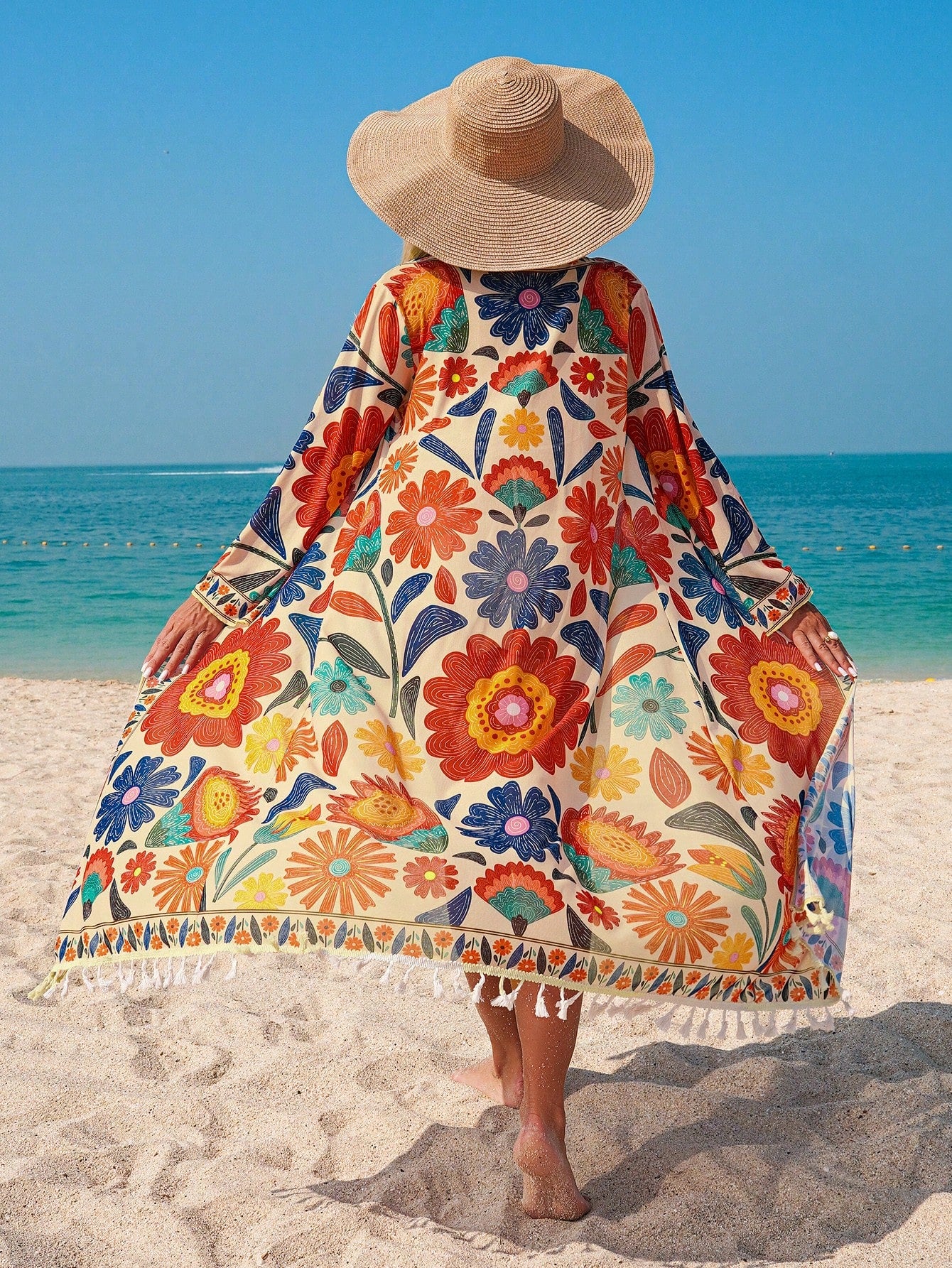 Swim Lushoire Kimono Feminino com Estampa Floral e Cinto Destacável, Adequado para Praia, Festa, Férias