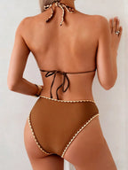 Swim Vcay Conjunto de Maiô Bikini Feminino, Tecido Especial com Design de Alça, Amarração e Costas Abertas, 2 Peças Conjunto de Praia para Férias de Verão