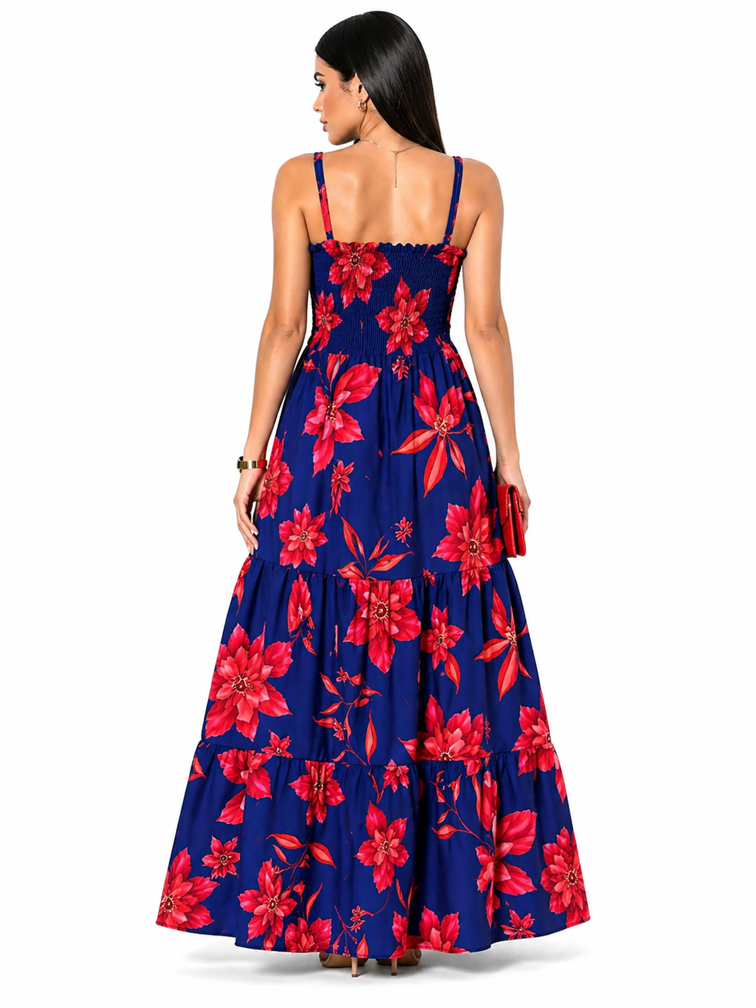 Vestido Longo Delicadeza Floral Aurora com Toque Romântico Vermelho