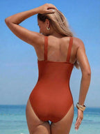 Swim Lushoire 1 Peça Maiô Tipo Bodysuit de Cor Única com Pregas para Controle da Barriga para Mulheres
