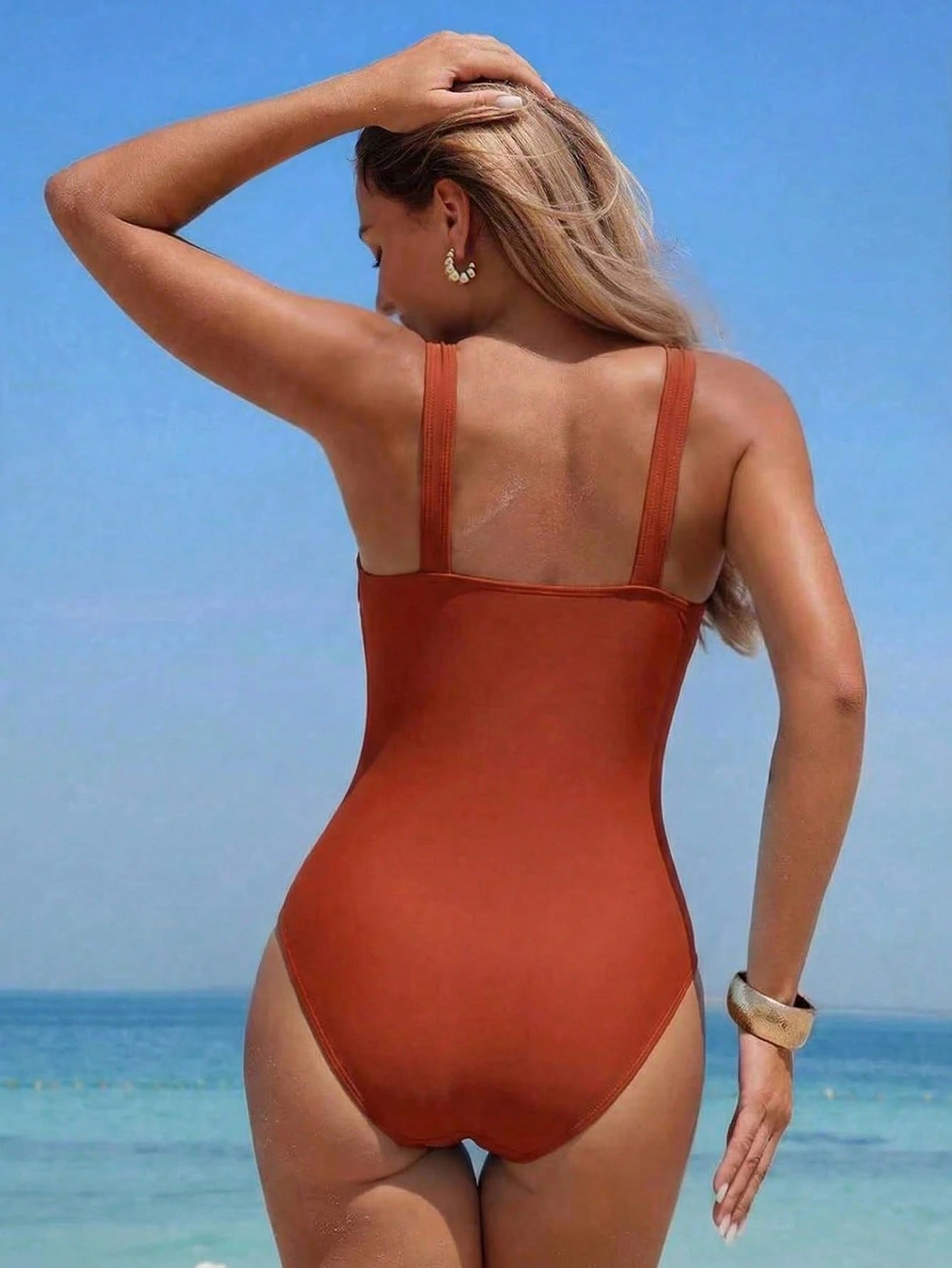 Swim Lushoire 1 Peça Maiô Tipo Bodysuit de Cor Única com Pregas para Controle da Barriga para Mulheres