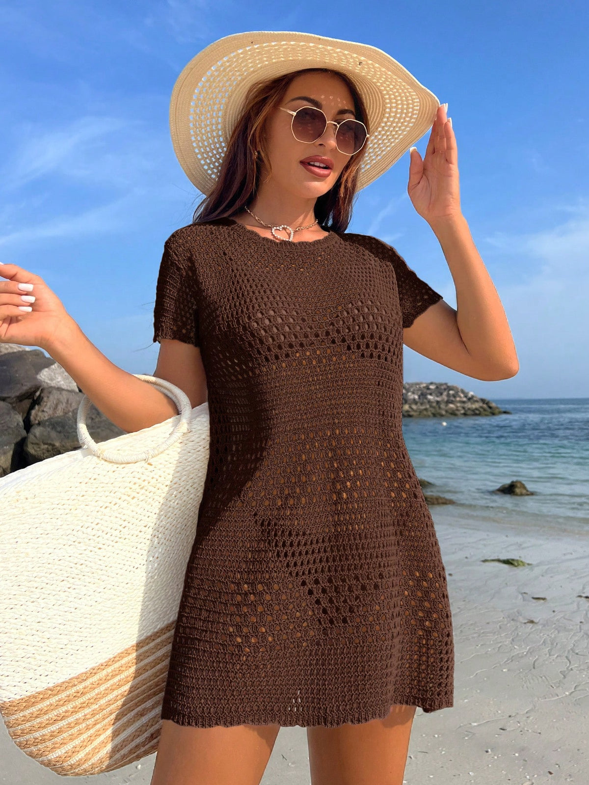 Swim Vcay Roupas de Verão para Mulheres, Vestimenta de Verão Fashionable de Cor Sólida com Recorte Vazado para Mulheres, Estilo de Férias de Verão