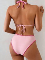 Swim Vcay Conjunto de Maiô Bikini Feminino, Tecido Especial com Design de Alça, Amarração e Costas Abertas, 2 Peças Conjunto de Praia para Férias de Verão