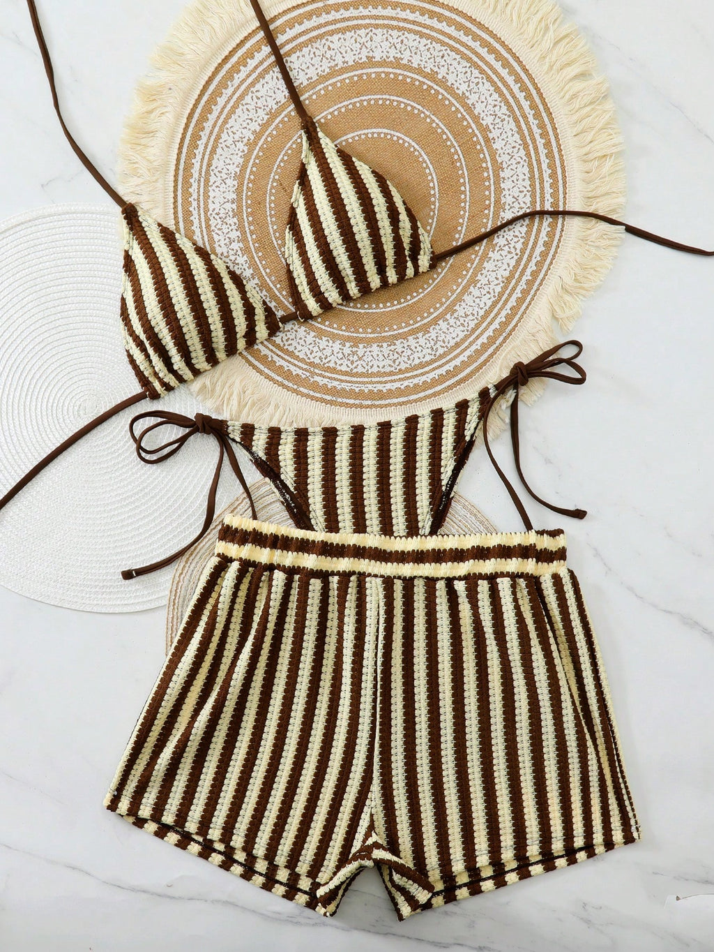 Swim Vcay 3 peças/Conjunto Capa de Crochê de Estilo Boêmio para Maiô Bikini, Saída de Praia