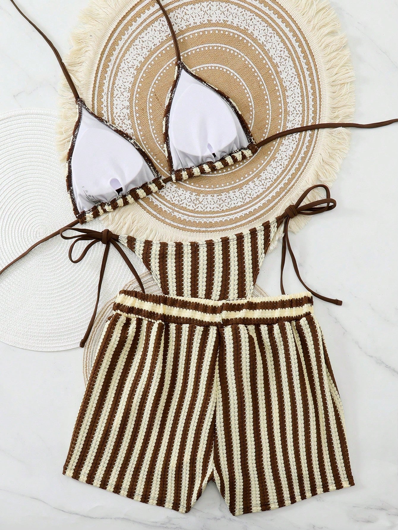 Swim Vcay 3 peças/Conjunto Capa de Crochê de Estilo Boêmio para Maiô Bikini, Saída de Praia