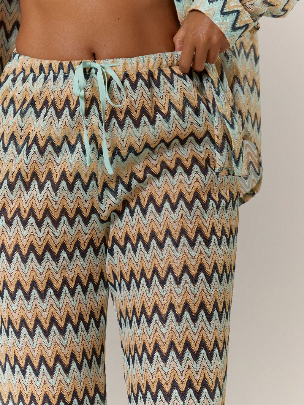Musera Resort Calça Capa Estampada com Cintura Amarrada, Estilo Boho Ibiza, Fofa, Sexy, Férias, Praia, Maiô, Pele Quente, Listrada