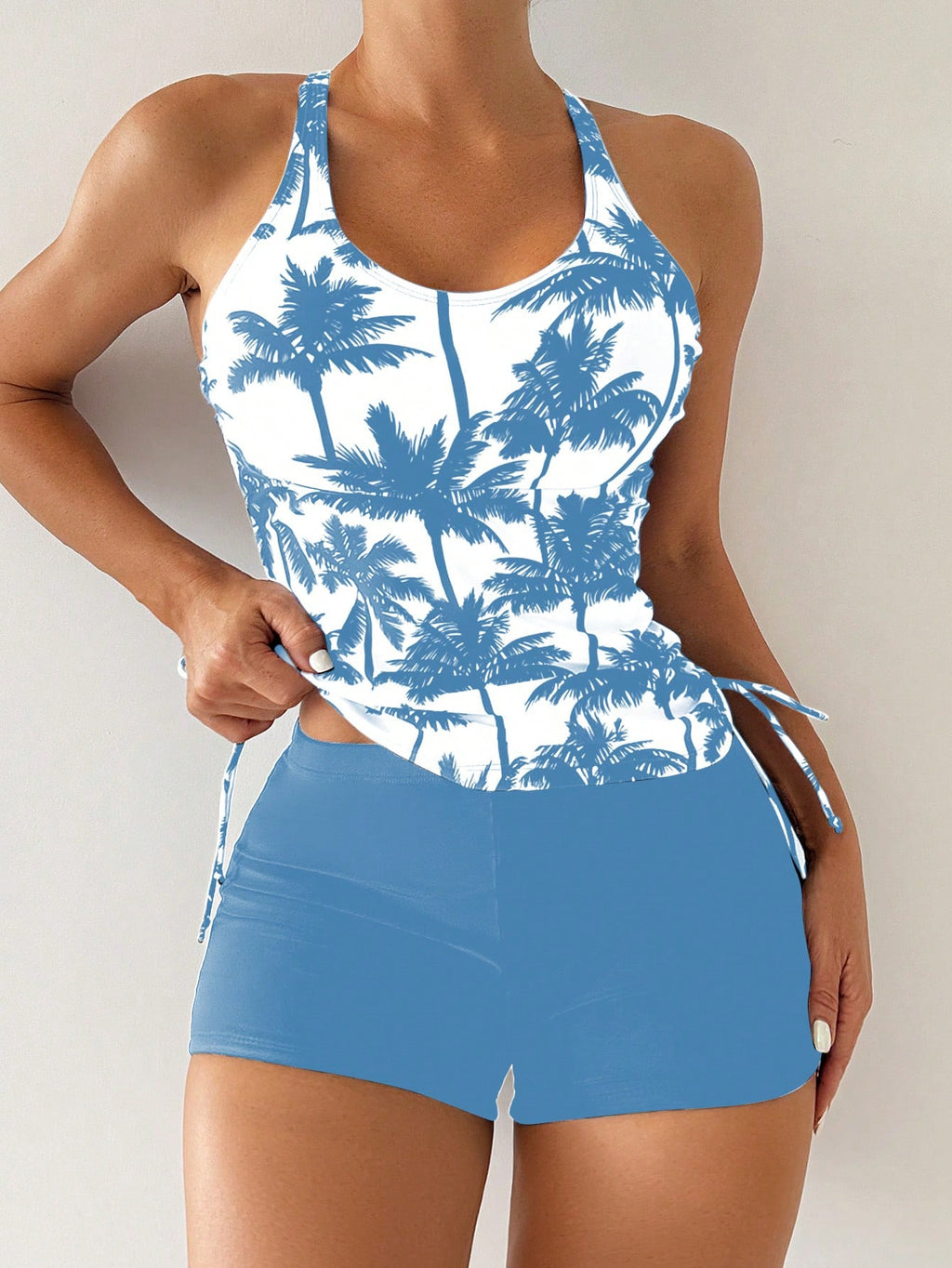 Swim Lushoire Biquíni Estilo Colete Com Estampa De Palmeira Para Mulheres - Carnaval