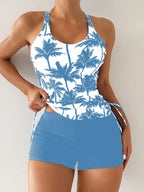 Swim Lushoire Biquíni Estilo Colete Com Estampa De Palmeira Para Mulheres - Carnaval