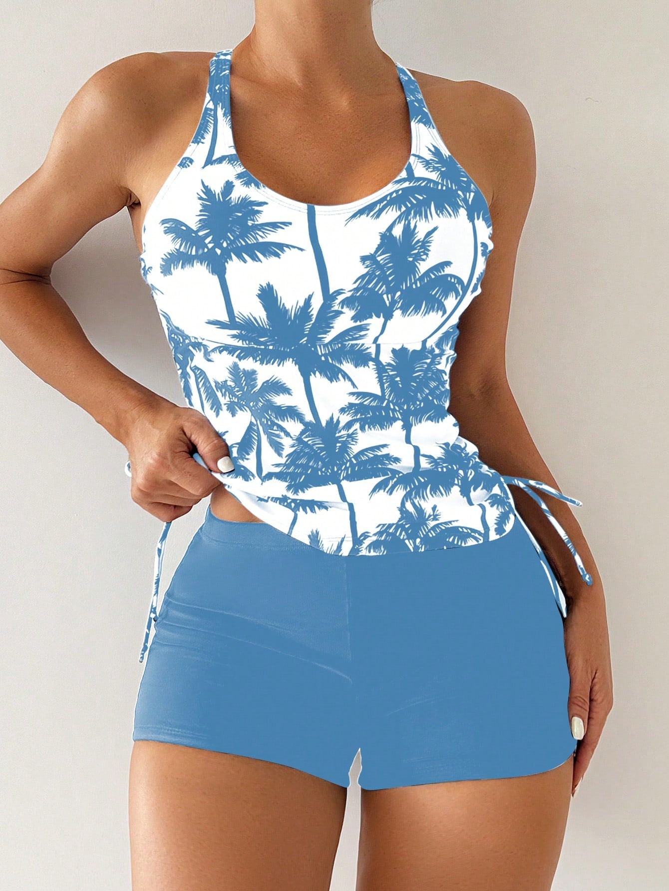 Swim Lushoire Biquíni Estilo Colete Com Estampa De Palmeira Para Mulheres - Carnaval
