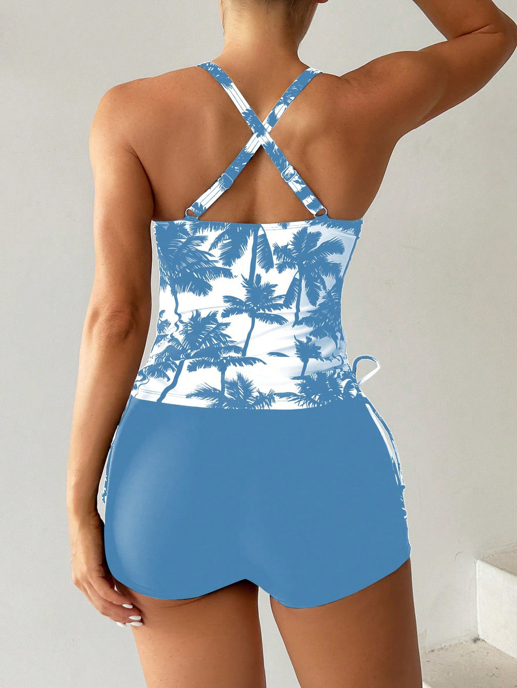 Swim Lushoire Biquíni Estilo Colete Com Estampa De Palmeira Para Mulheres - Carnaval
