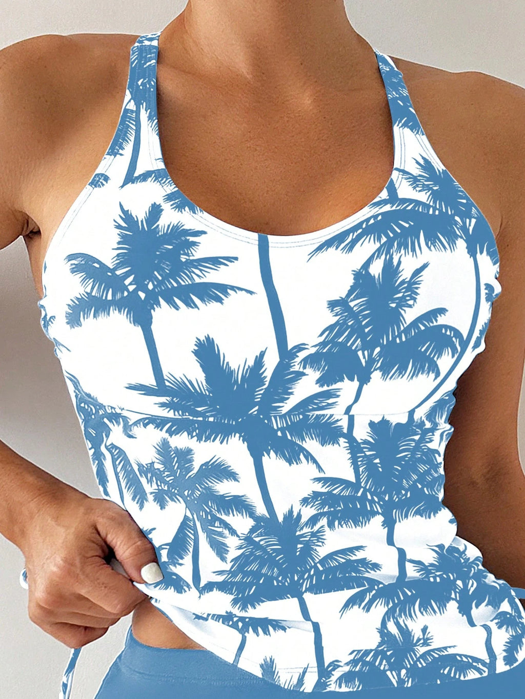 Swim Lushoire Biquíni Estilo Colete Com Estampa De Palmeira Para Mulheres - Carnaval