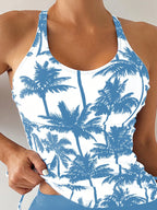 Swim Lushoire Biquíni Estilo Colete Com Estampa De Palmeira Para Mulheres - Carnaval