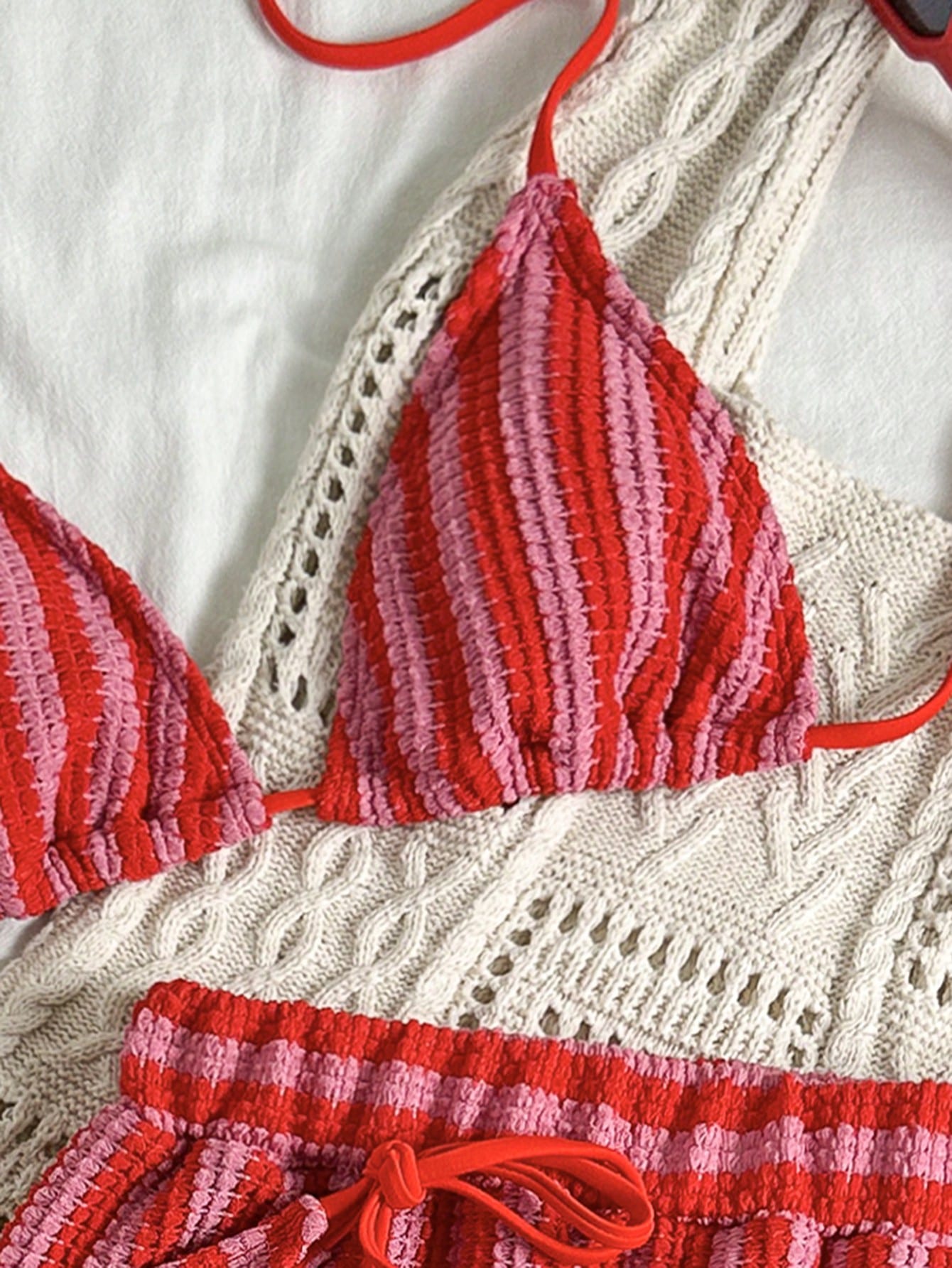 Swim Vcay 3 peças/Conjunto Capa de Crochê de Estilo Boêmio para Maiô Bikini, Saída de Praia
