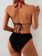 Swim Vcay Conjunto de Maiô Bikini Feminino, Tecido Especial com Design de Alça, Amarração e Costas Abertas, 2 Peças Conjunto de Praia para Férias de Verão