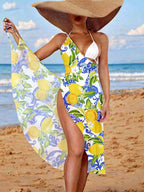 SHEIN Swim Vestidos de Praia para Mulheres, Cobertura de Praia com Estampa de Plantas Tropicais para Verão