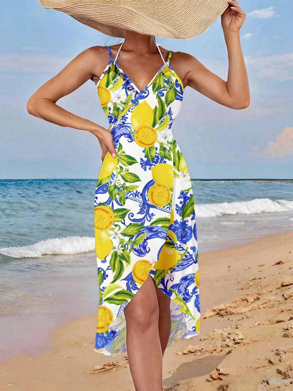 SHEIN Swim Vestidos de Praia para Mulheres, Cobertura de Praia com Estampa de Plantas Tropicais para Verão