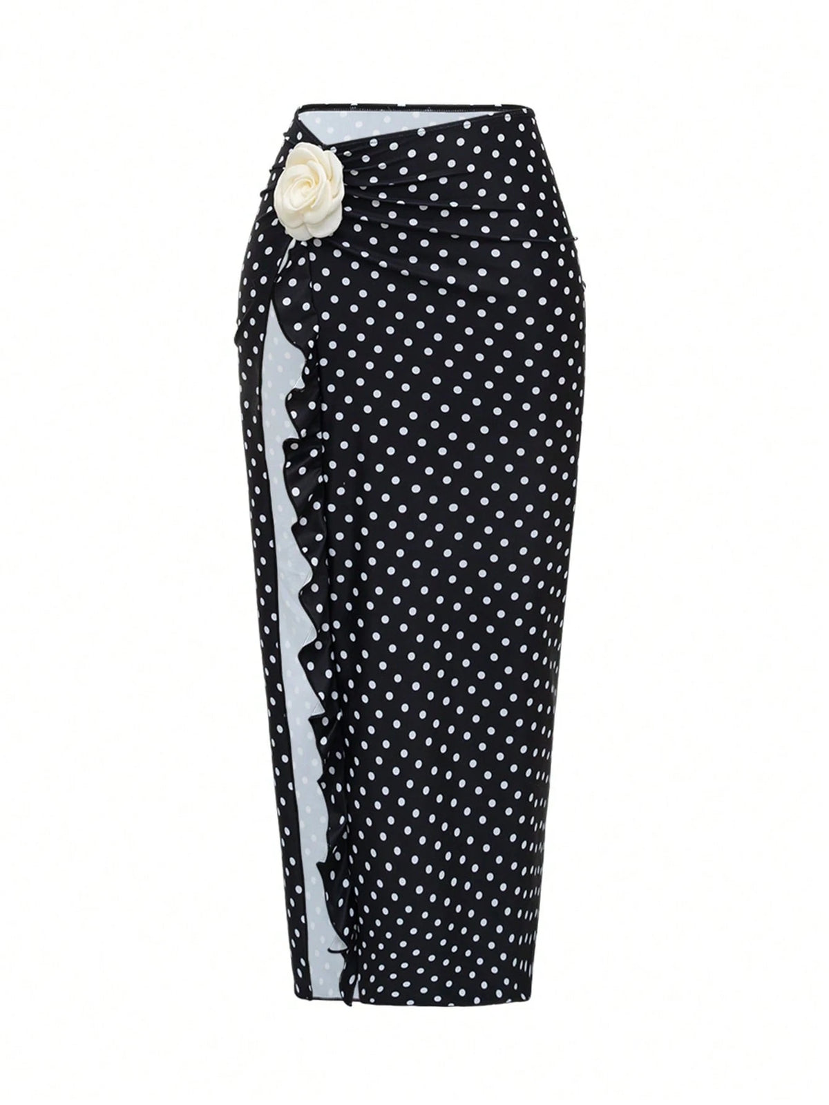 Swim Chiccia Saia com Gola Alta e Estilo Capa de Cor Sólida para Mulheres, com Fenda na Coxa e Decoração de Flor 3D, Verão