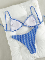 Swim Mod Conjunto de Maiô Bikini de 2 Peças com Tecido Texturizado, Babado, Laço na Frente, Cordão na Cintura, Fofo, Doce, Fashion, Animado para Festa
