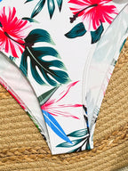 Swim Lushoire Conjunto de Maiô Feminino 2 Peças, Estampa Floral Azul & Branca, Com Aro, Alça Fina, Costas Abertas, Calcinha Cintura Alta com Design de Amarração Lateral, Adequado para Praia, Festa, Férias Casuais