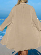 SHEIN Swim Camisa Branca Feminina com Botões de Árvore de Coco, Casual, para Férias na Praia, Kimono Cover-Up