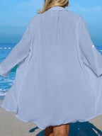 SHEIN Swim Camisa Branca Feminina com Botões de Árvore de Coco, Casual, para Férias na Praia, Kimono Cover-Up