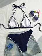 Swim Vcay Conjunto de Maiô Bikini Feminino, Tecido Especial com Design de Alça, Amarração e Costas Abertas, 2 Peças Conjunto de Praia para Férias de Verão