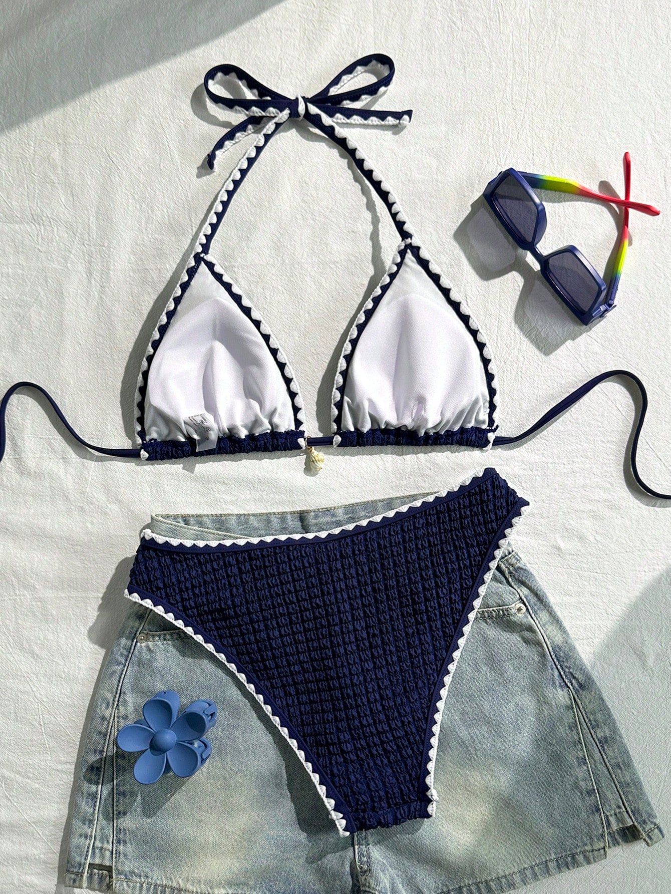 Swim Vcay Conjunto de Maiô Bikini Feminino, Tecido Especial com Design de Alça, Amarração e Costas Abertas, 2 Peças Conjunto de Praia para Férias de Verão
