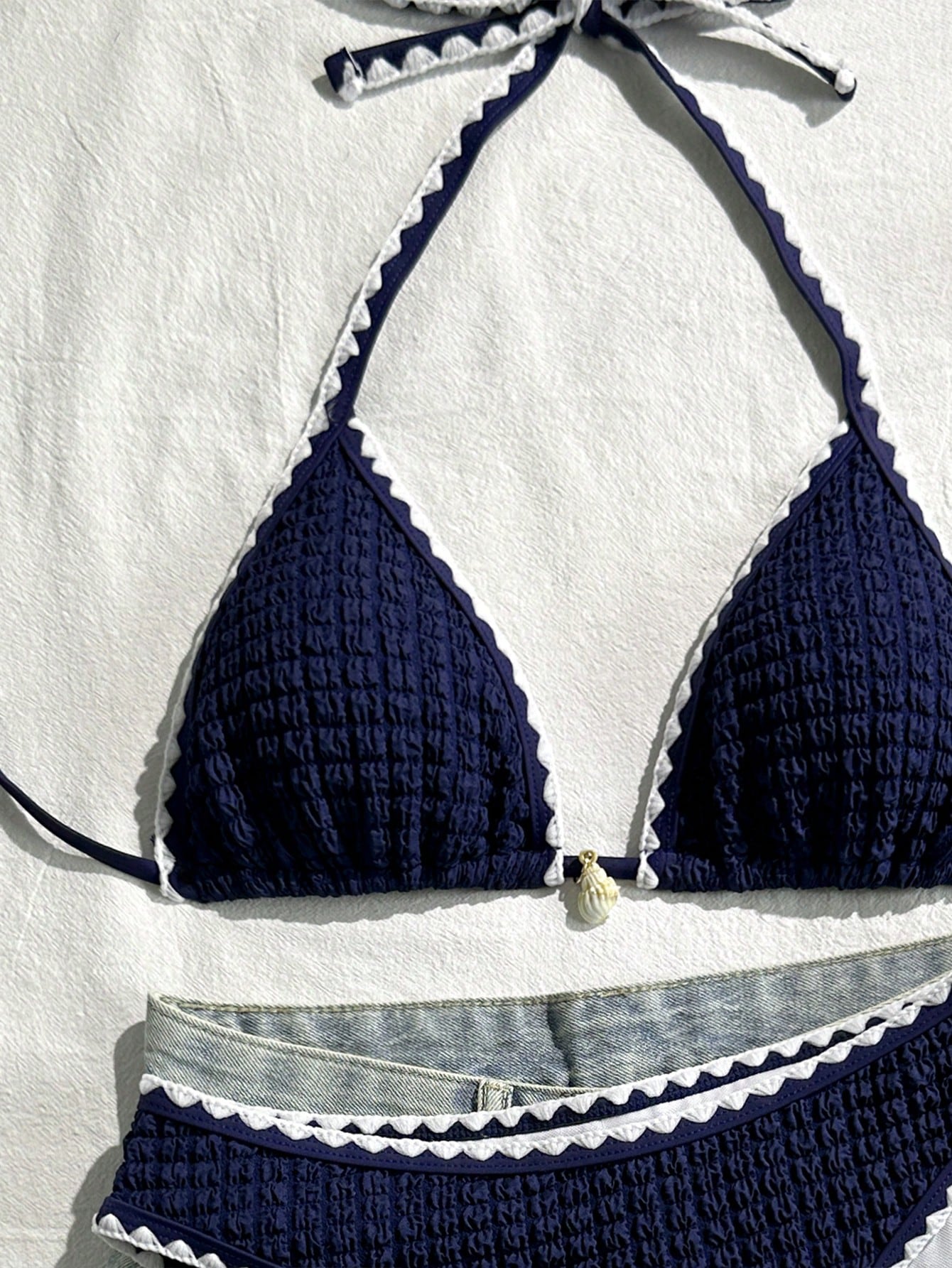 Swim Vcay Conjunto de Maiô Bikini Feminino, Tecido Especial com Design de Alça, Amarração e Costas Abertas, 2 Peças Conjunto de Praia para Férias de Verão