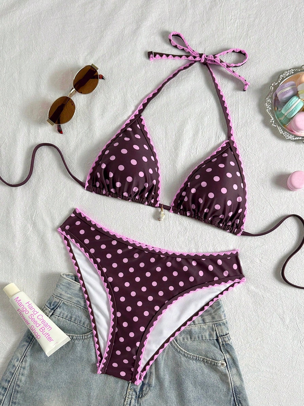 Swim Vcay Conjunto de Maiô Bikini Feminino, Tecido Especial com Design de Alça, Amarração e Costas Abertas, 2 Peças Conjunto de Praia para Férias de Verão