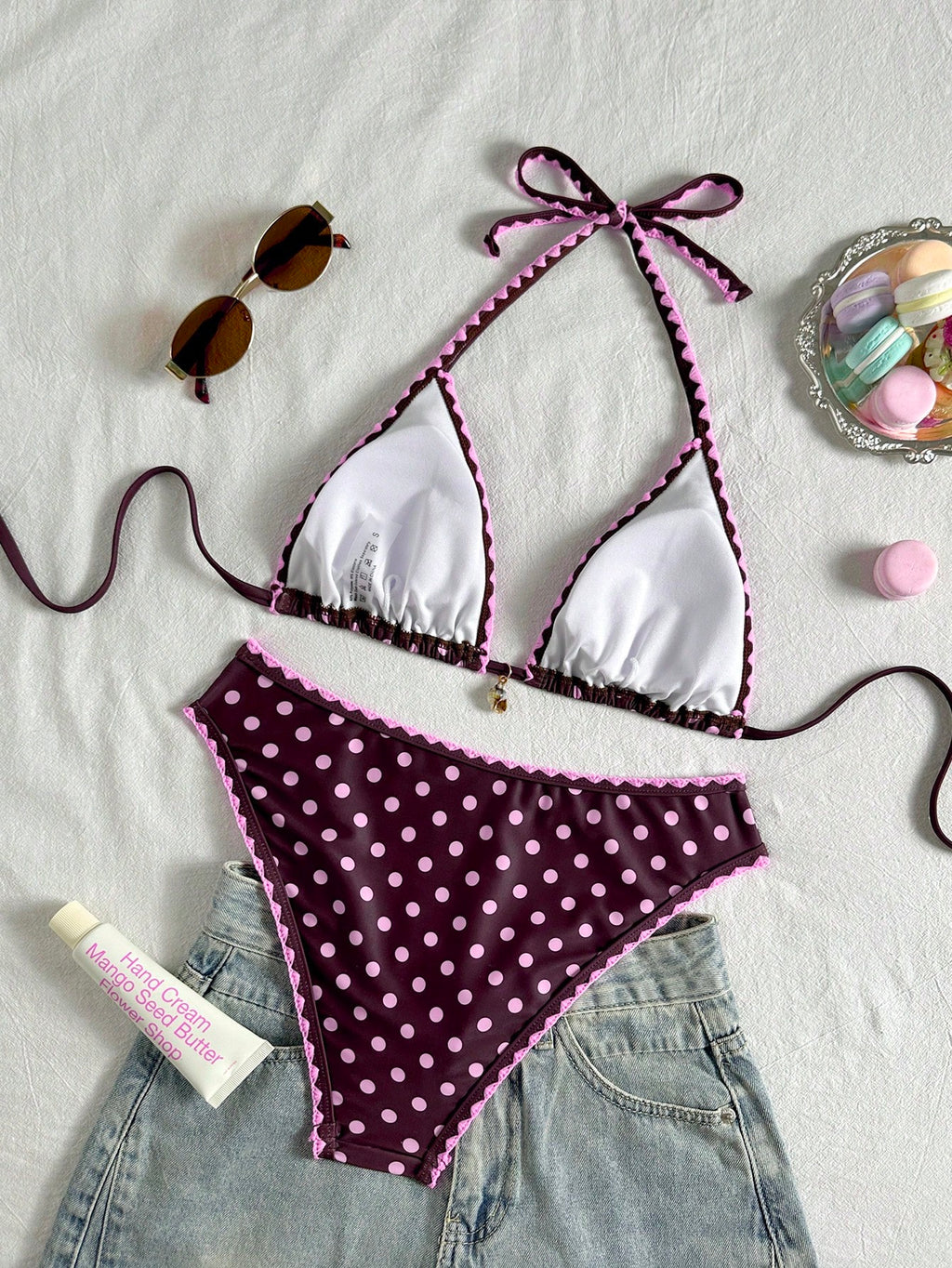 Swim Vcay Conjunto de Maiô Bikini Feminino, Tecido Especial com Design de Alça, Amarração e Costas Abertas, 2 Peças Conjunto de Praia para Férias de Verão