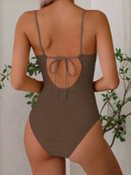 Swim Vcay Conjunto de Praia de Verão Feminino, Tecido de Textura Sólida, Decoração de Concha, Maiô Sem Costas com Alça de Amarração, Casual de Férias