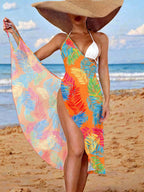 SHEIN Swim Vestidos de Praia para Mulheres, Cobertura de Praia com Estampa de Plantas Tropicais para Verão