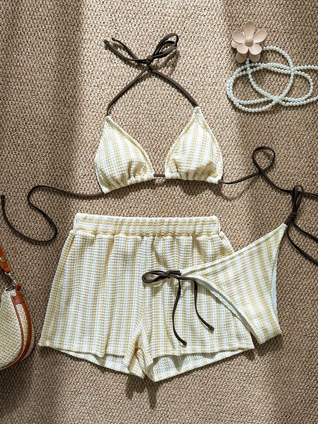 Swim Vcay 3 peças/Conjunto Capa de Crochê de Estilo Boêmio para Maiô Bikini, Saída de Praia