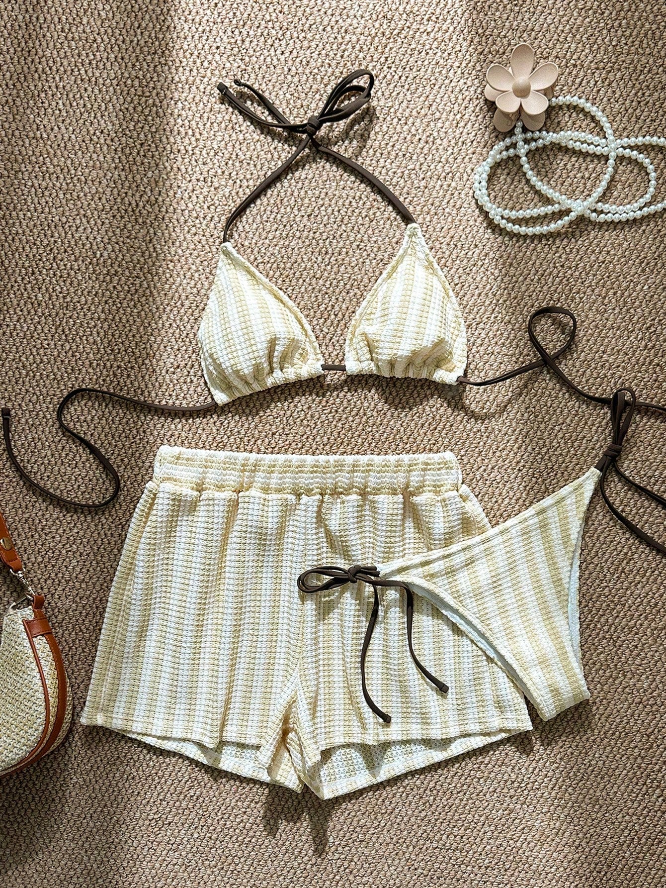 Swim Vcay 3 peças/Conjunto Capa de Crochê de Estilo Boêmio para Maiô Bikini, Saída de Praia